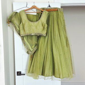 Indian Lehenga / chartreuse green gold Indian wedding guest dress